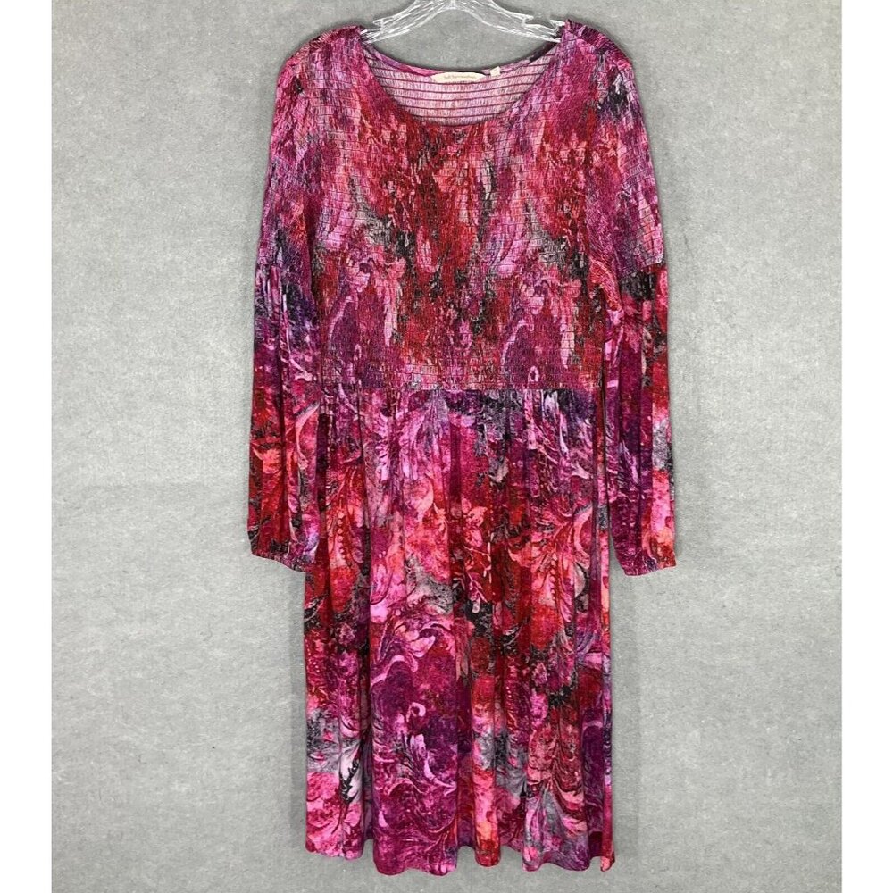 Soft Surroundings‎ Dress Women Sz M Floral Bloom Smocked Long Sleeve Modest Boho